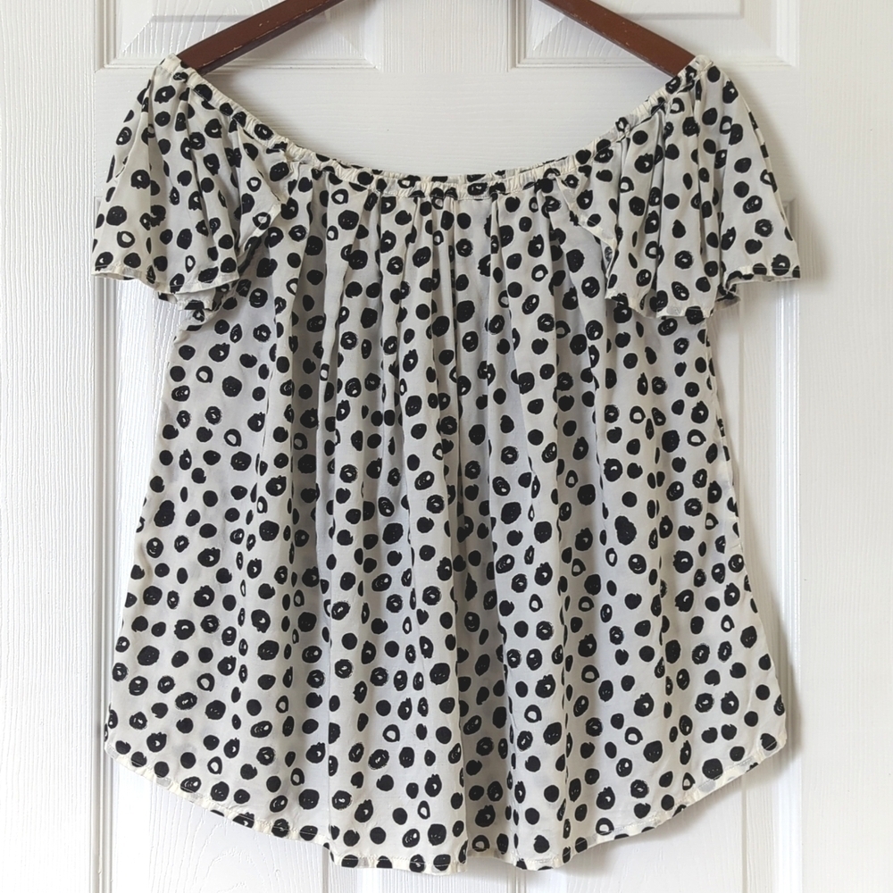 Maeve Anthropologie Garden Grove Off The Shoulder Flutter Cap Sleeve Top Ivory S